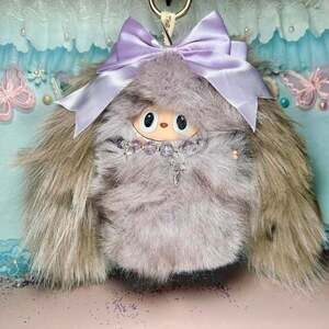 (38) Custom Handmade Labubu Plush - Popmart Art Doll with Purple Bow
